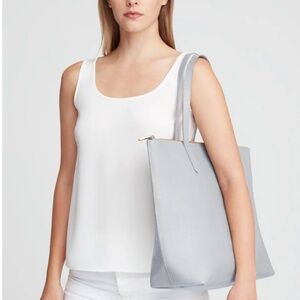 Cuyana Leather Tote – Pearl Grey with Gold Hardware
